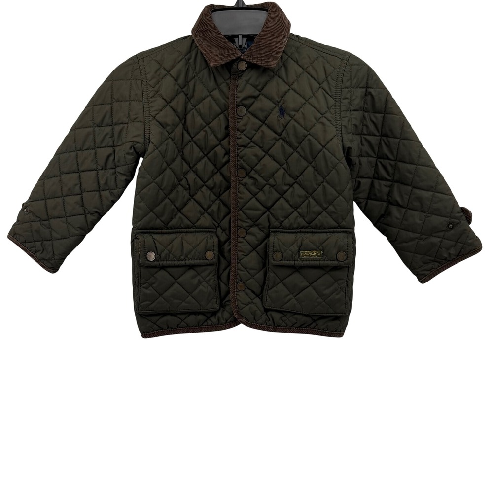 Polo Ralph Lauren Quilted Jacket Boys 4T Olive Green Corduroy Trim Barn Coat